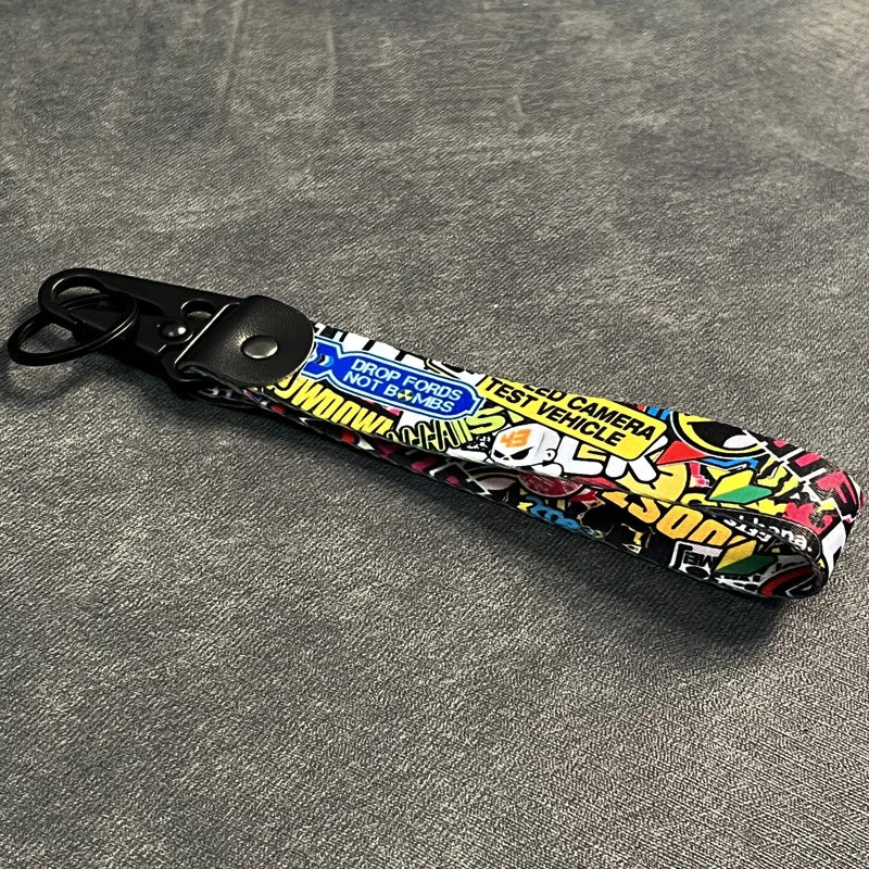 Nylon Key Strap Embroidery Lanyard | JDM Racing Car Keychain detail view