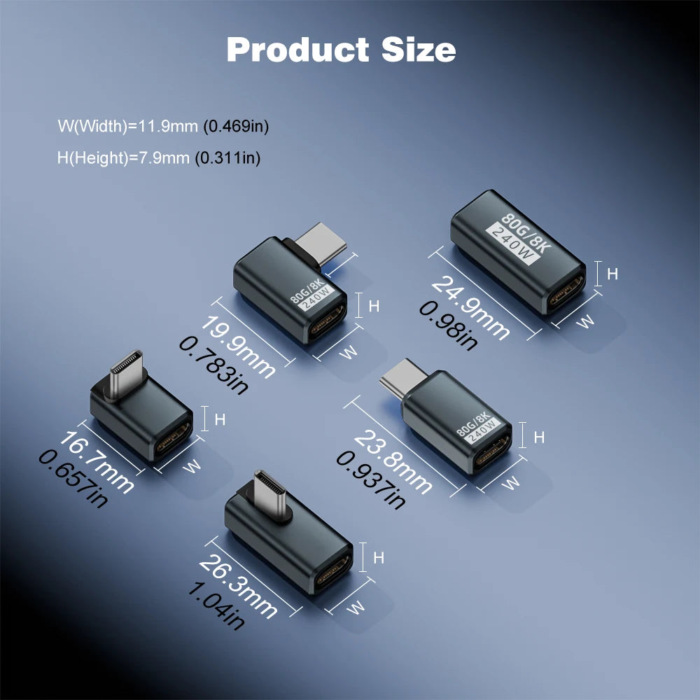 USB4 V2 90 Degree Type C Angle Adapter 80Gbps Thunderbolt 5 4 3 Elbow Adapter 240W additional angle