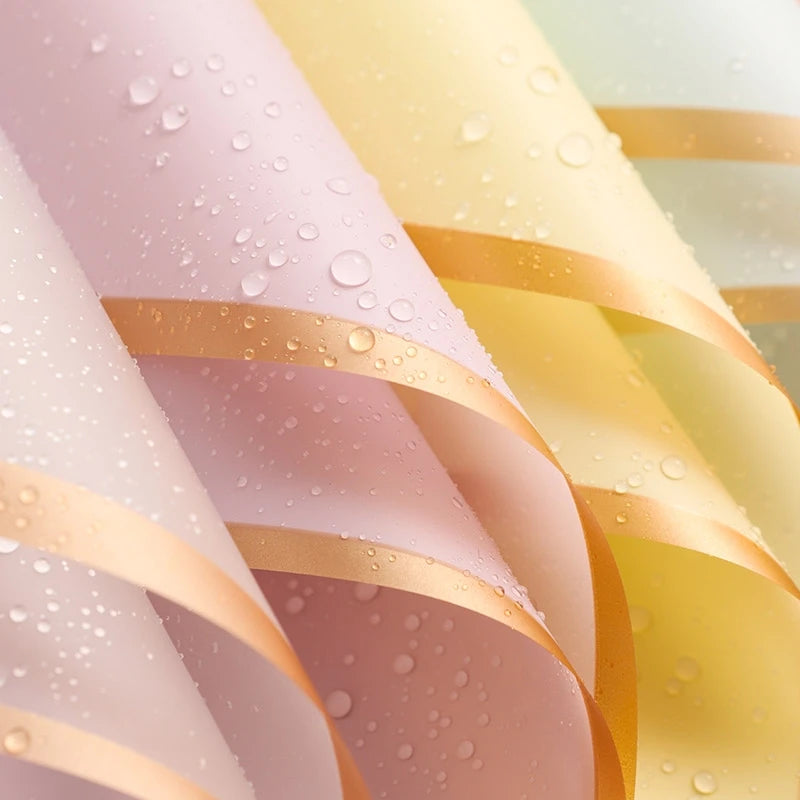 5pcs Flower Wrapping Paper with Golden Border | Korean Style Half Transparent Gift additional angle