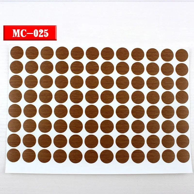 96Pcs 15mm Wood Furniture Screw Cap Covers | Self-Adhesive Hole Stickers for Desk Cabi close-up view