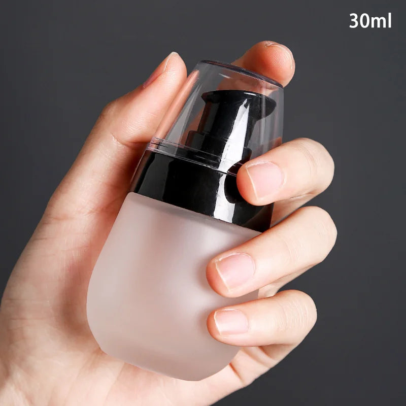 30ml Empty Refillable Frosted Glass Vacuum Bottle | Travel Cosmetic Pump Container detail view