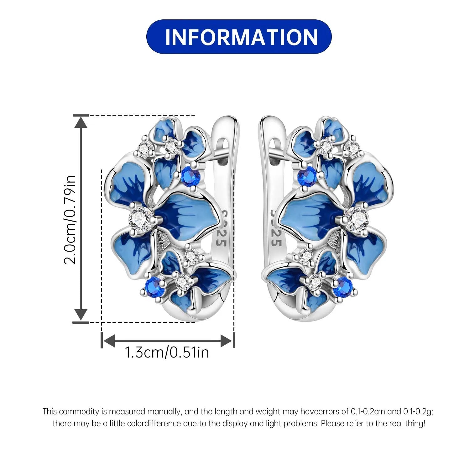 Orstarry Original 925 Sterling Silver Blue Iris Flower Earrings Women Hoop Earring An lifestyle view