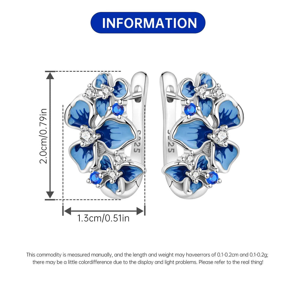 Orstarry Original 925 Sterling Silver Blue Iris Flower Earrings Women Hoop Earring An lifestyle view
