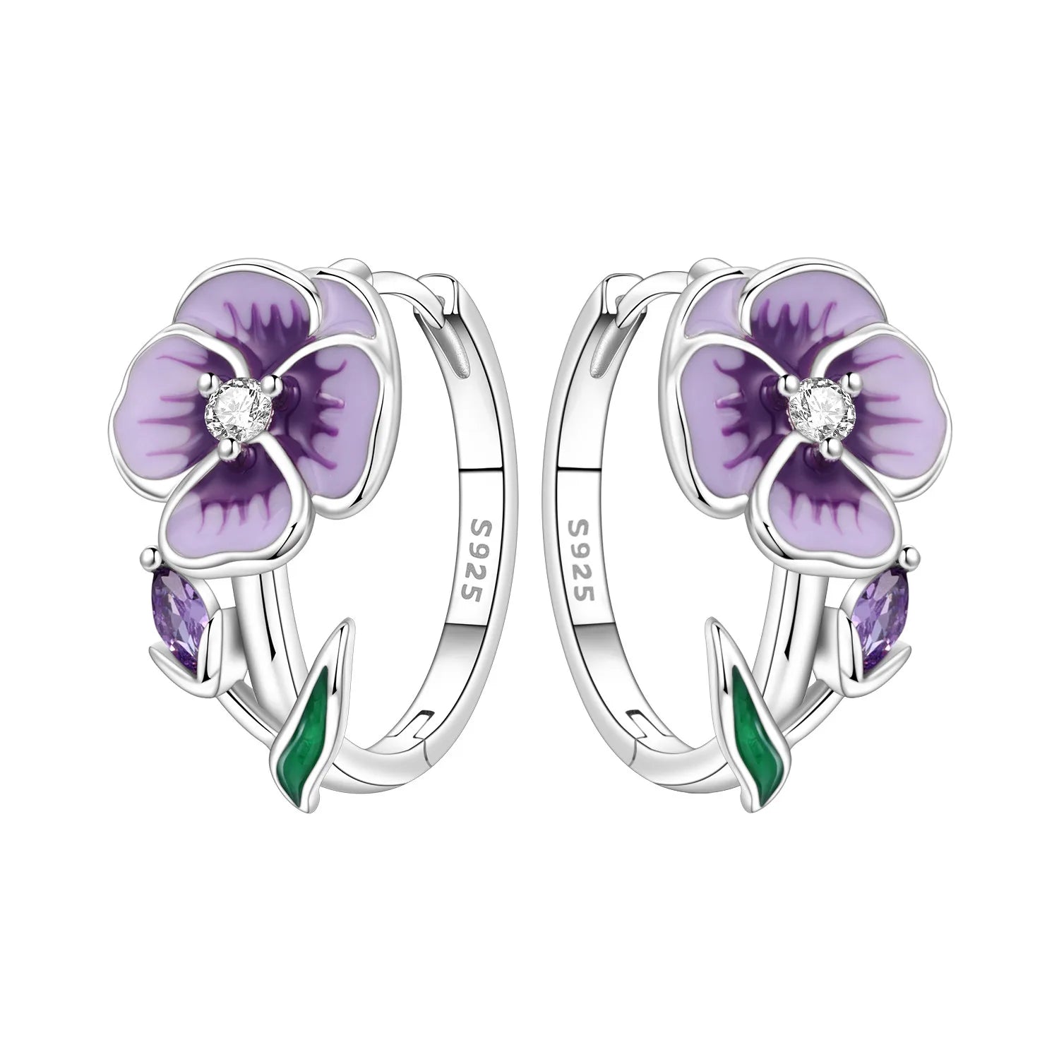 Orstarry Original 925 Sterling Silver Blue Iris Flower Earrings Women Hoop Earring An alternate view