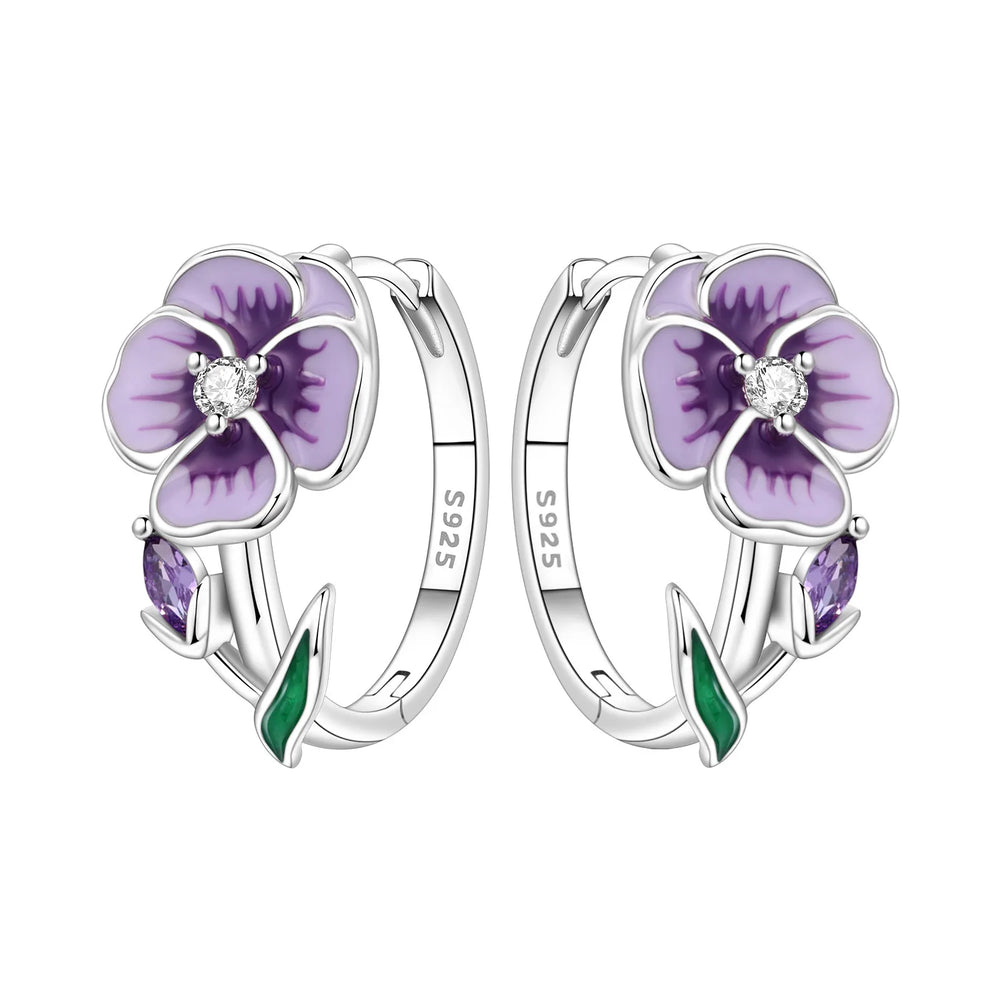 Orstarry Original 925 Sterling Silver Blue Iris Flower Earrings Women Hoop Earring An alternate view