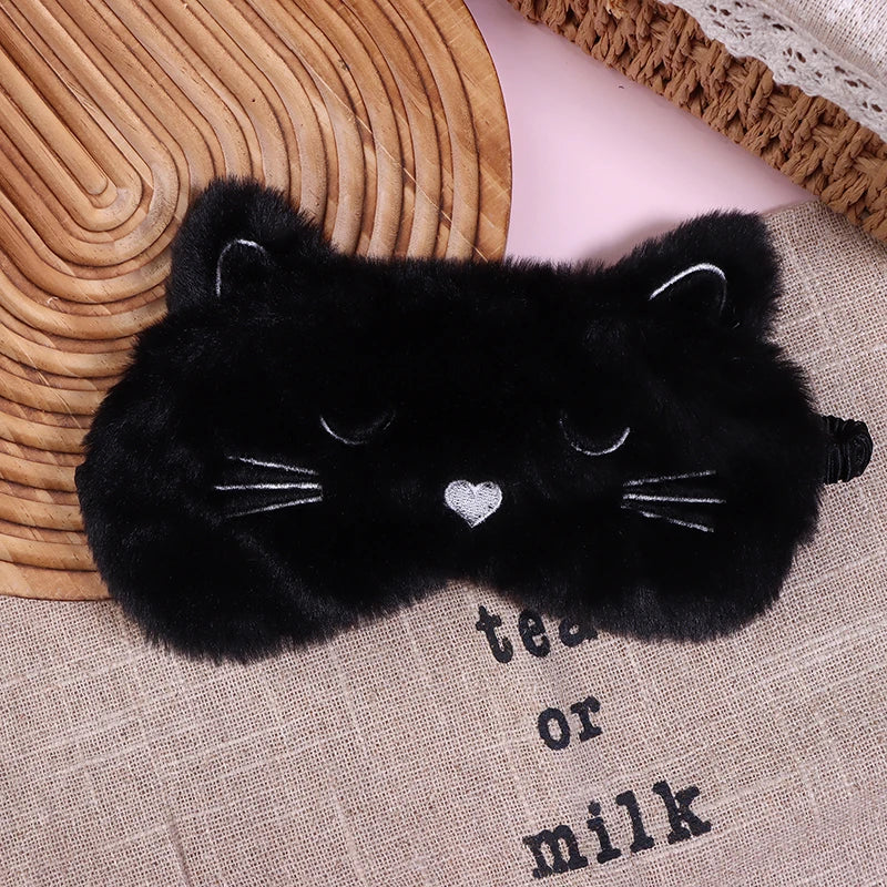 Solid Color Plush Sleep Mask for Naps | 3D Cute Blackout Eye Cover with Adjustable St alternate view