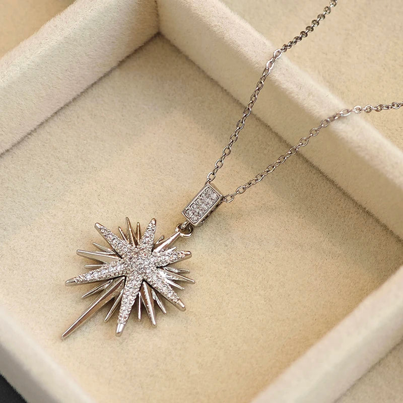 316L Stainless Steel Star Pendant Necklace | Shiny Zircon Jewelry for Women additional angle