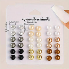 18 Pairs Multi-Color Imitation Pearl Stud Earrings Set