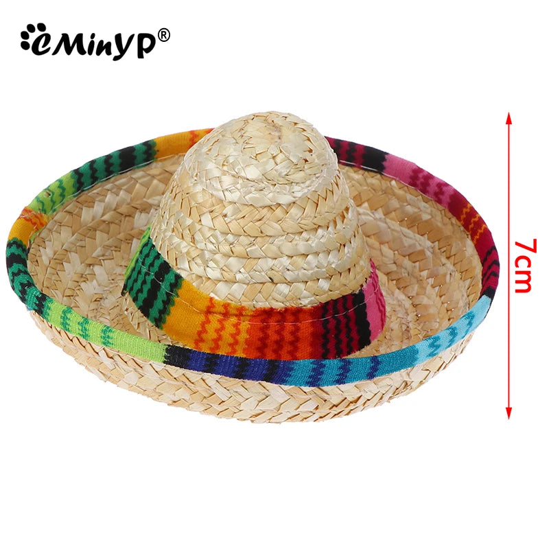 Colorful Mini Pet Straw Sombrero Hat | Dog Cat Sun Hat for Beach Parties lifestyle view