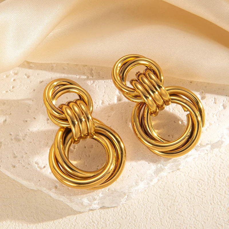 316L Stainless Steel Circular Splicing Earrings | Fashion Punk Hip Hop Jewelry Gift lifestyle view