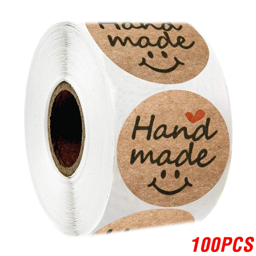 Vintage Kraft Paper Stickers | Handmade With Love Thank You Labels for Packaging and Gif detail view