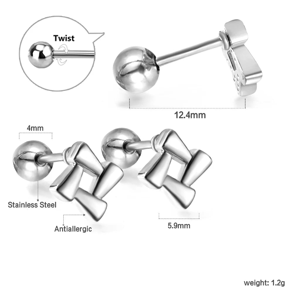 LUXUSTEEL Mini Cute Stainless Steel Stud Earrings Women Girls Heart Butterfly Rabbit Hel detail view