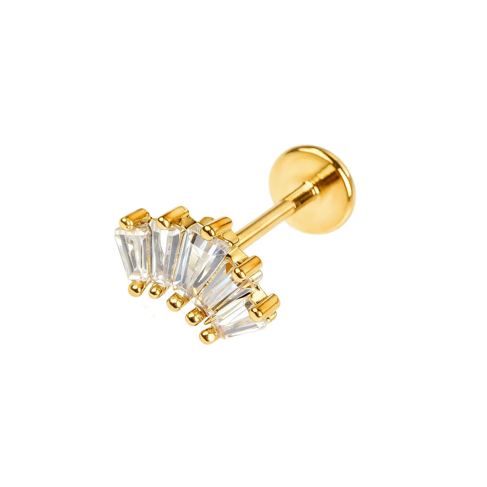 Stainless Steel Ear Studs - Micro Paved Zirconia Cartilage Earrings, Delicate Minimali close-up view