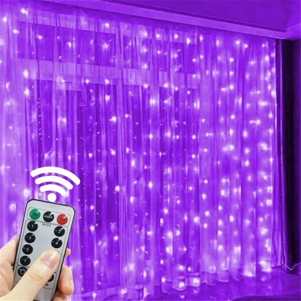 USB LED Curtain 8Modes Remote Control Lights Holiday Wedding Garland for Bedroom Livi lifestyle view