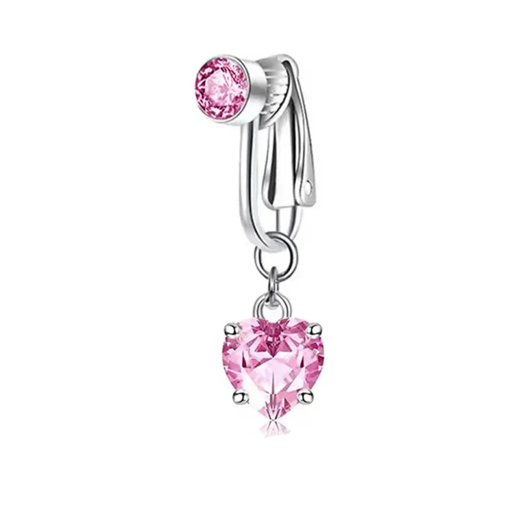 Clip On Belly Button Ring Butterfly Copper Zircon Pink Fake Belly Piercing Umbilical lifestyle view