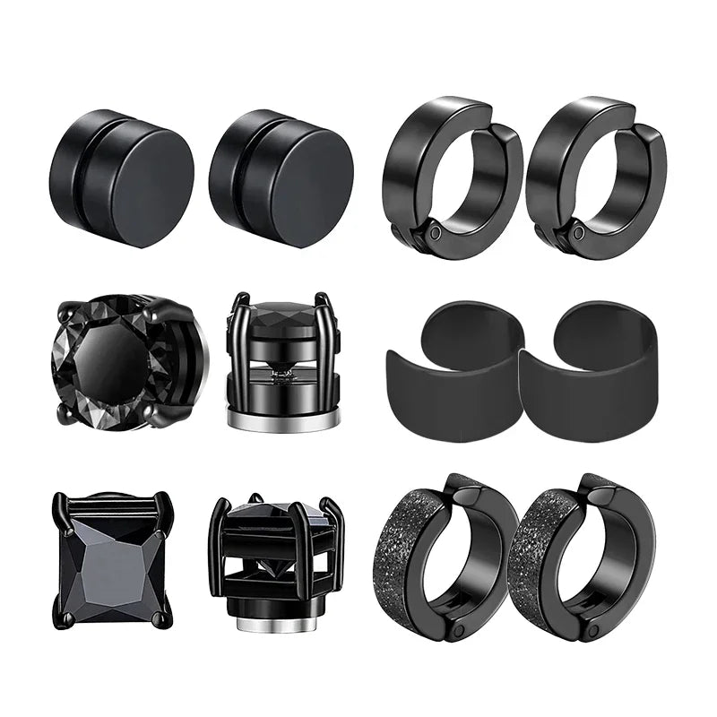 6pairs Punk Mens Strong Magnet Magnetic Ear Stud Set Non Piercing Earrings Fake Cross alternate view
