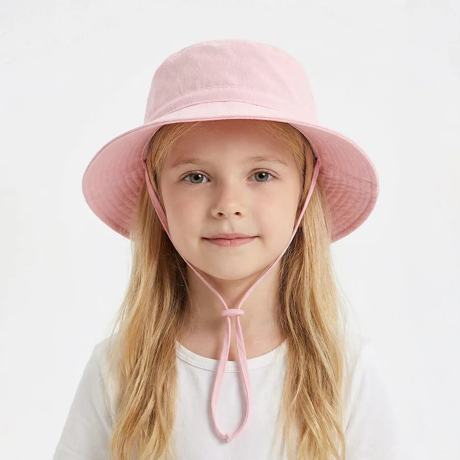 Solid Color Kids Fisherman Hat | Unisex Summer Sun Protection Hat close-up view
