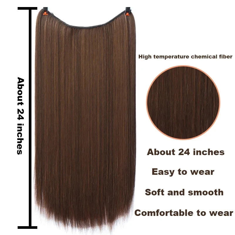 Fish line hair extension piece | 40cm 50cm 60cm straight and curly daily wear for w additional angle