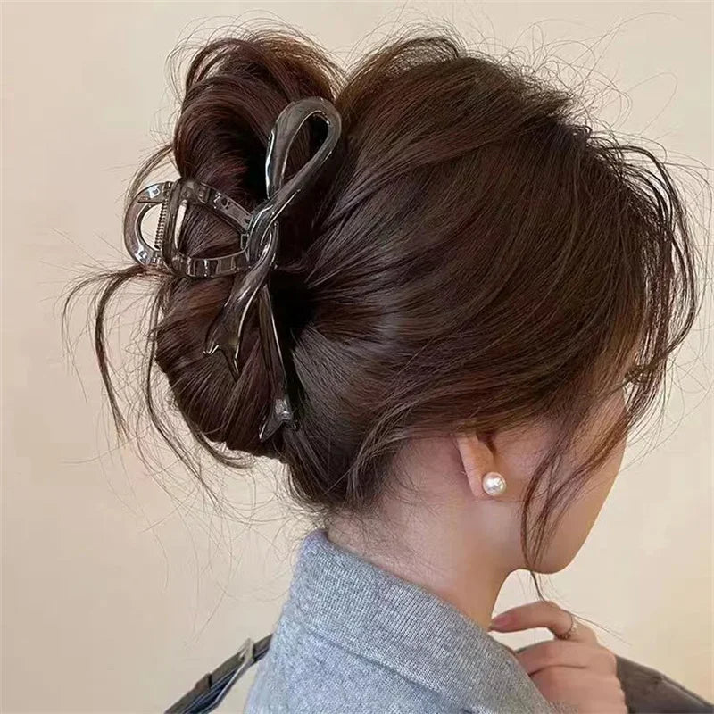 13cm Acrylic Ribbon Bow Hair Claw Glossy Crab Hair Clip Shark Ponytail Holder Barrettes Headwear for Women Hair Accessories