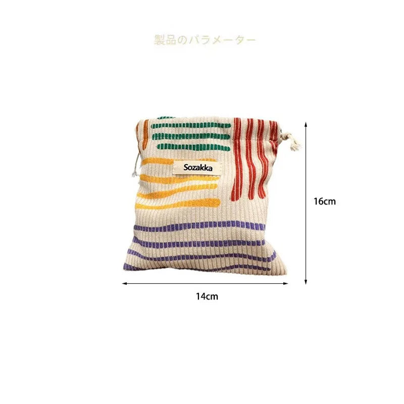 Small Corduroy Drawstring Pouch | Multi-Purpose Storage Bag for Women and Girls close-up view