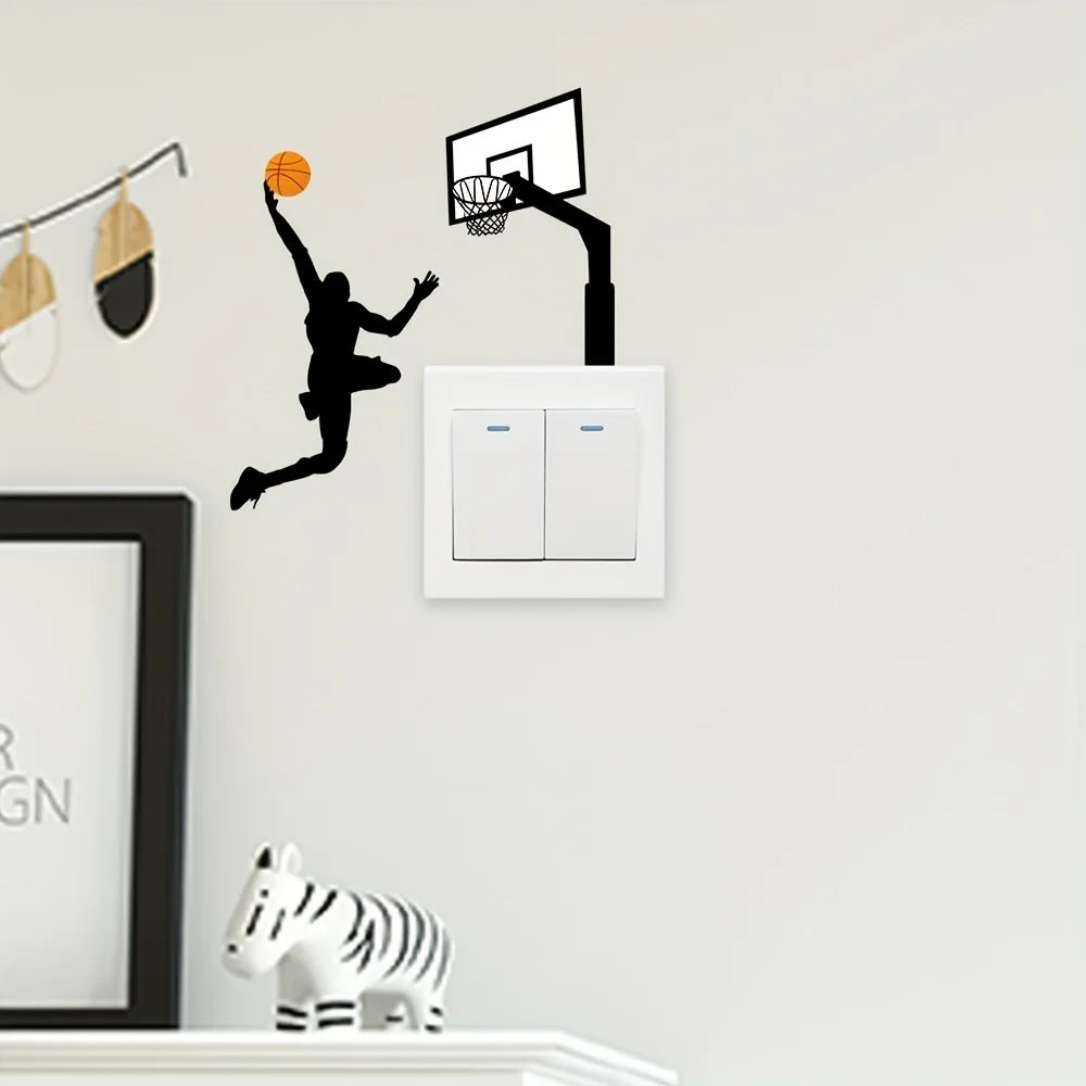 Basketball Player Light Switch Stickers | Waterproof Vinyl Wall Decals for Bedroom and L detail view