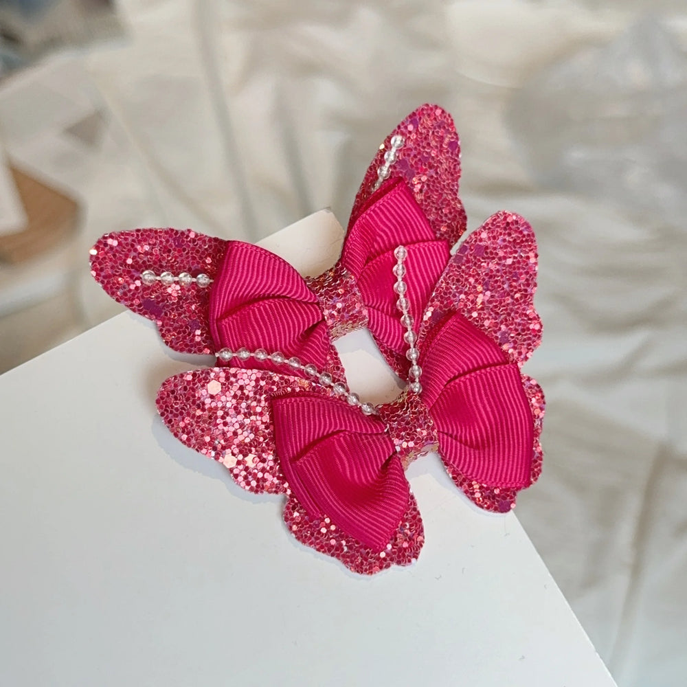 2 Pcs Fashion Rainbow Butterfly Hair Accessories Hair Clips Girls Sequin Hairpins Chil close-up view