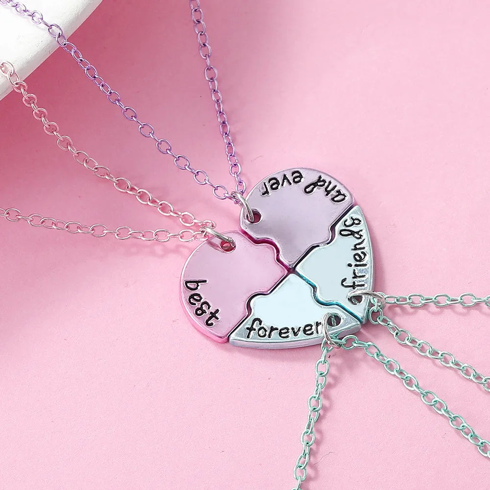 Lovecryst 3/4Pcs/set Heart-shaped Stitching Best Friend Necklace BFF Friendship Jewelr close-up view