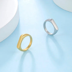 Skyrim Minimalist Signet Rings Women Men Stainless Steel Wide Rectangle Geometric Ring close-up view