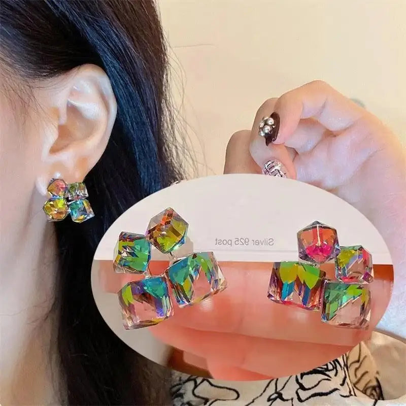 Korean Fashion Seven Star Zircon Earrings | Luxury Crystal Stars Stud Earrings lifestyle view