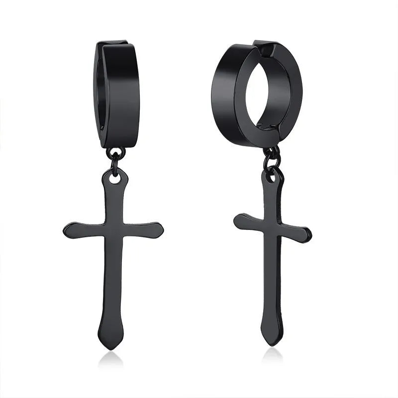 Stainless Steel Cross Earrings for Men | Religious Stud Earrings close-up view