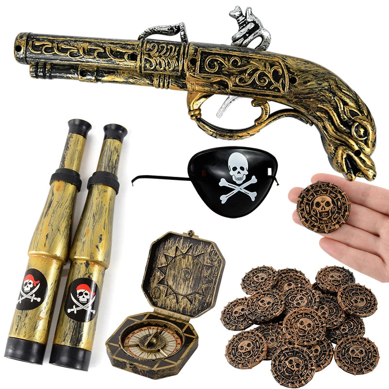 Pirate Theme Party Decoration Pirate Captain Hat Patch Pistol Treasure Toys For Kids Birthday Party