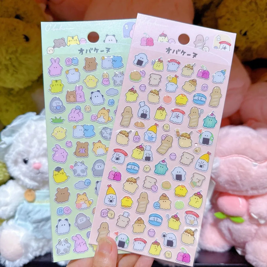3D Crystal Stickers 4PCS | Cute Animal & Ghost Reward Decals for Kids close-up view