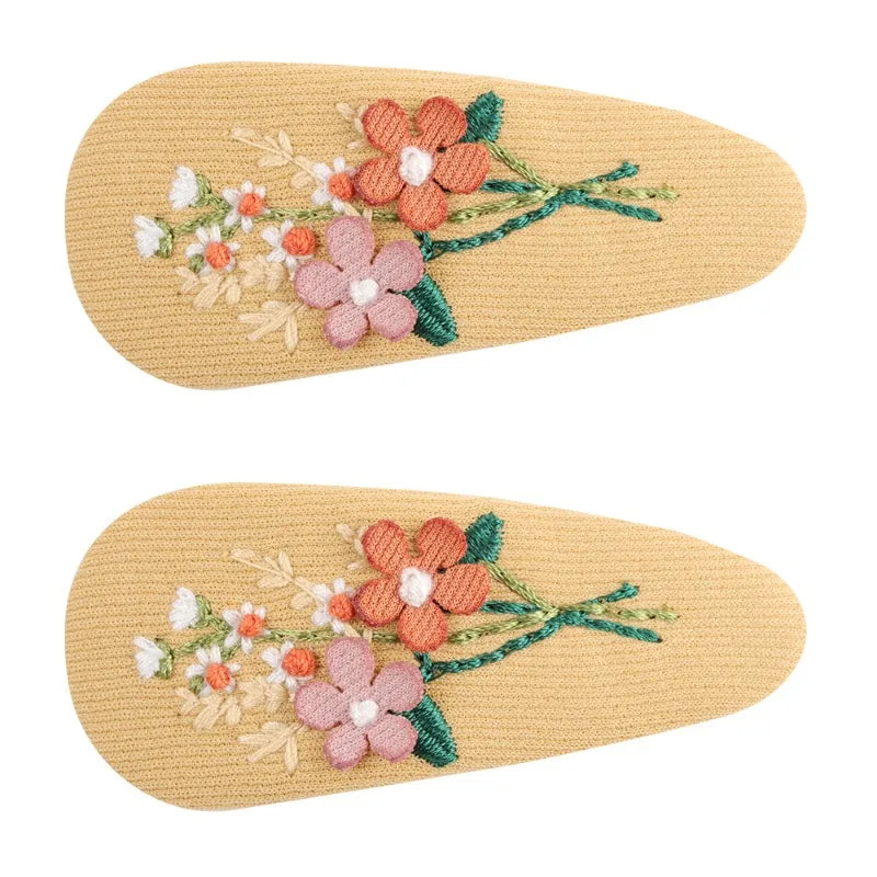 Hand Embroidered Floral BB Hair Clips Soft Fabric Non Slip Hair Barrettes Little Girls Daily Picnic Party Photo Hair Accessories