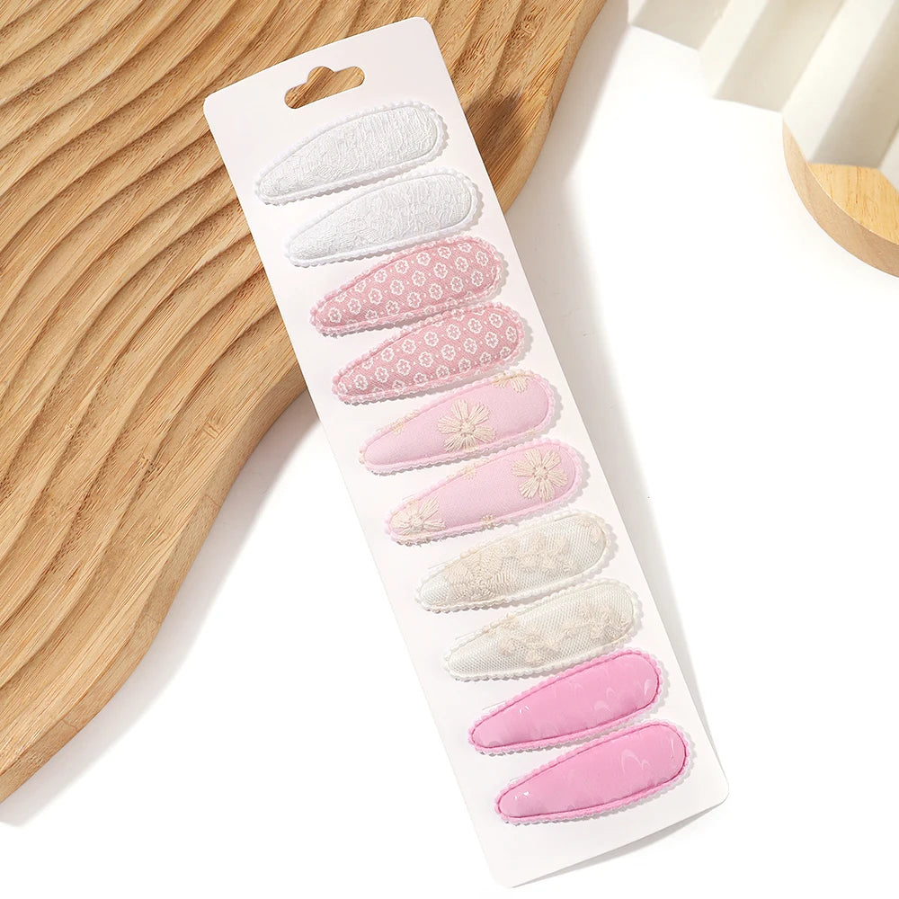 10Pcs/Lot Fresh Print Cotton Alloy Hair Clips for Kids Fabric Plaid BB Hairpins Girl H close-up view