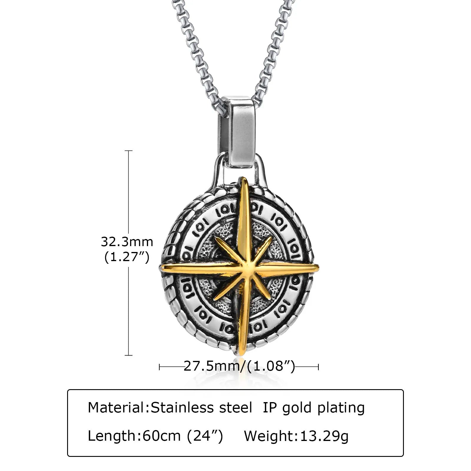 Vintage Compass Pendant Necklace | Stainless Steel Coin Necklace for Men alternate view