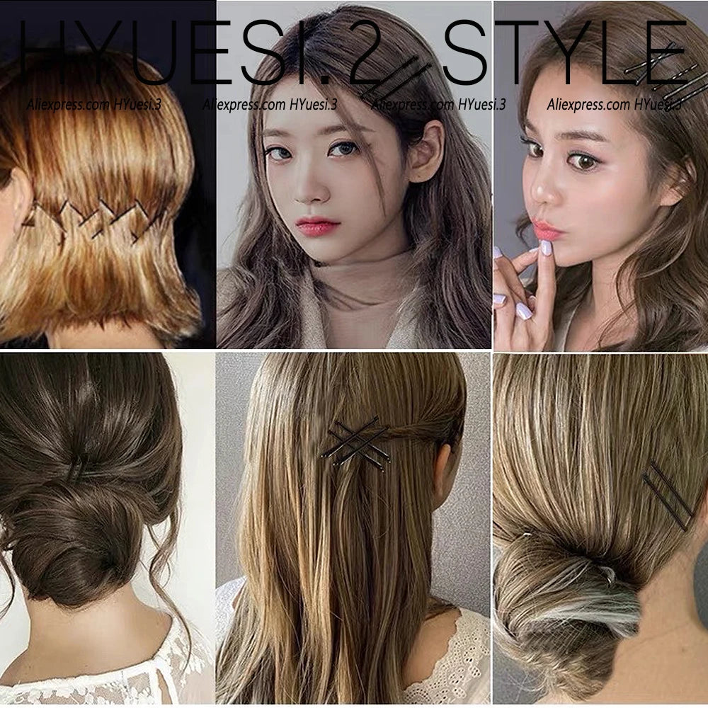 24pcs/set Simple Black Wavy Hairpins Reusable Non Slip Metal Invisible Bobby Pins Sid lifestyle view