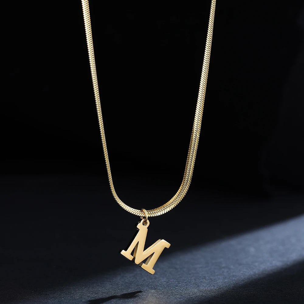 Gold Letter Initial Pendant Necklace | Stainless Steel Snake Chain Jewelry for Women detail view