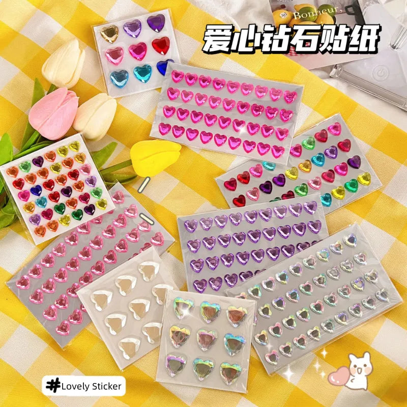 Heart Stickers 3D Stereoscopic Crystal Heart Shining Sticker for DIY Scrapbook Journal Kids Stationery Reward Supplies Stickers