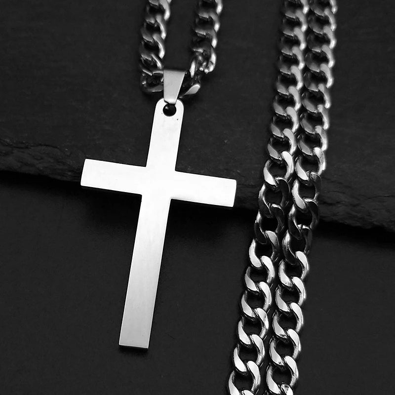 Gold Stainless Steel Cross Pendant Necklace | Hip Hop Jesus Chain Jewelry for Men Women detail view