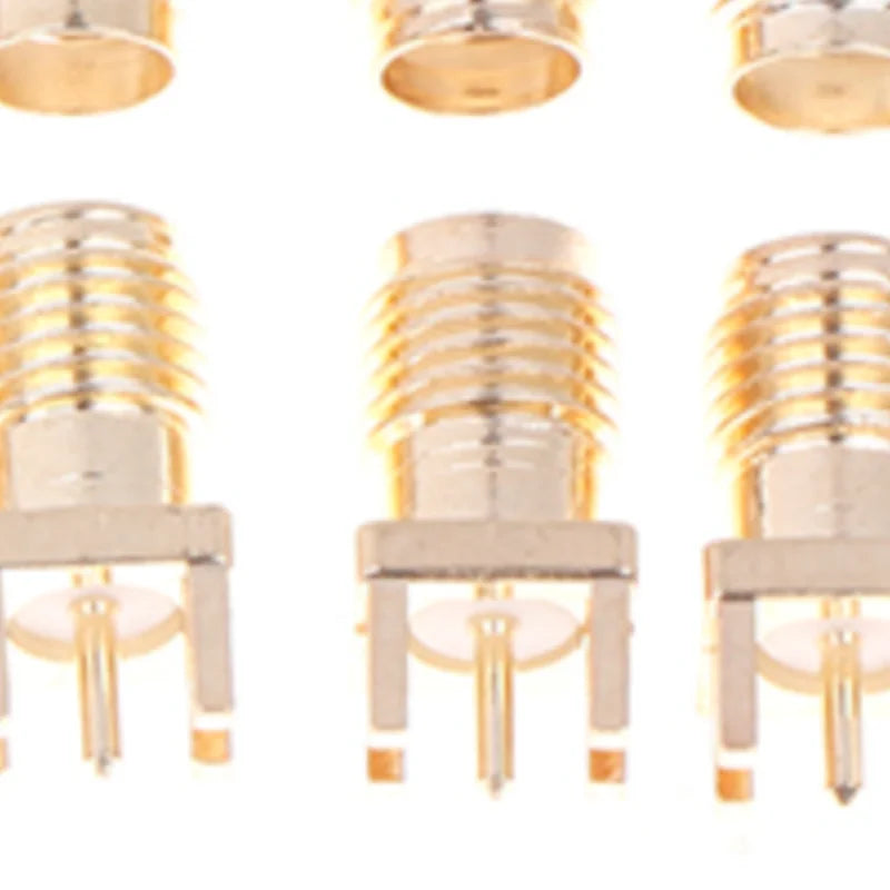 SMA Female Jack PCB Edge Mount Adapter Connector | 10-Pack Gold Plated RF Coaxial Conn close-up view