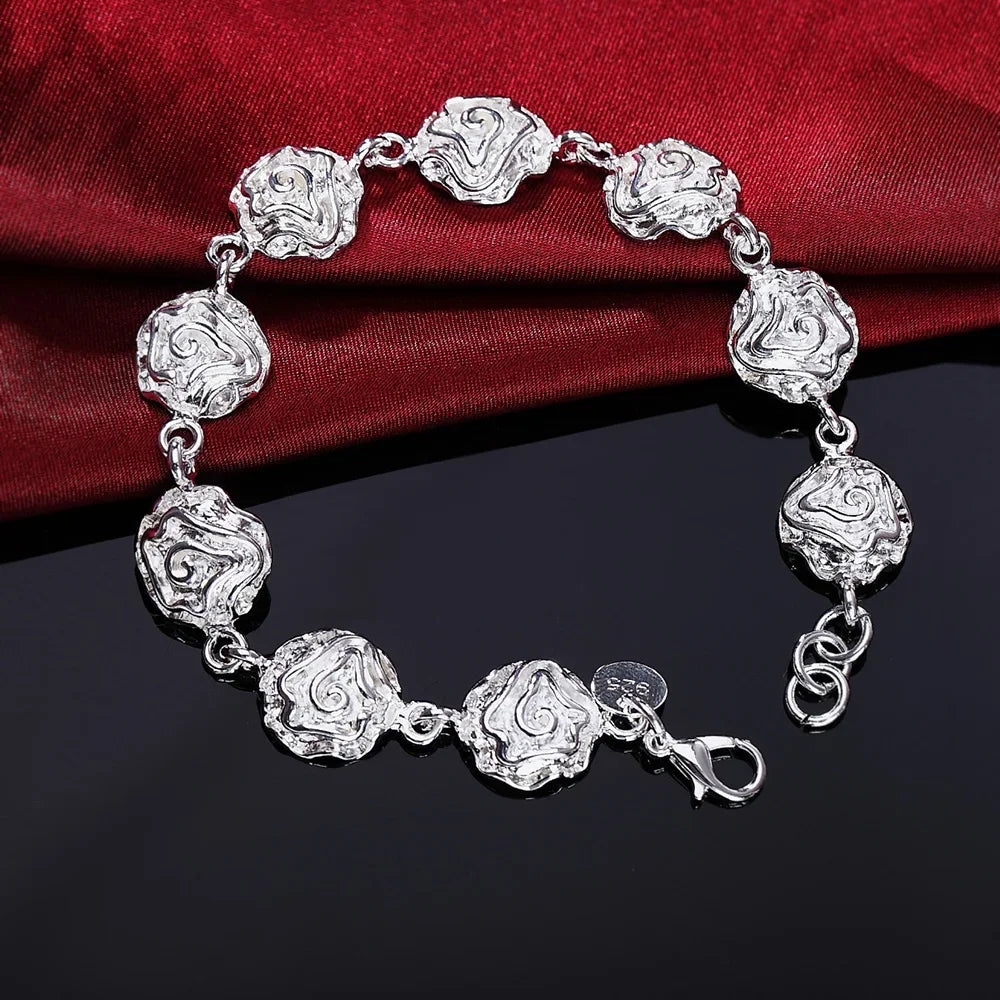 Fine 925 Sterling Silver Noble Nice Chain Solid Bracelet for Women Men Charms Party Gi close-up view
