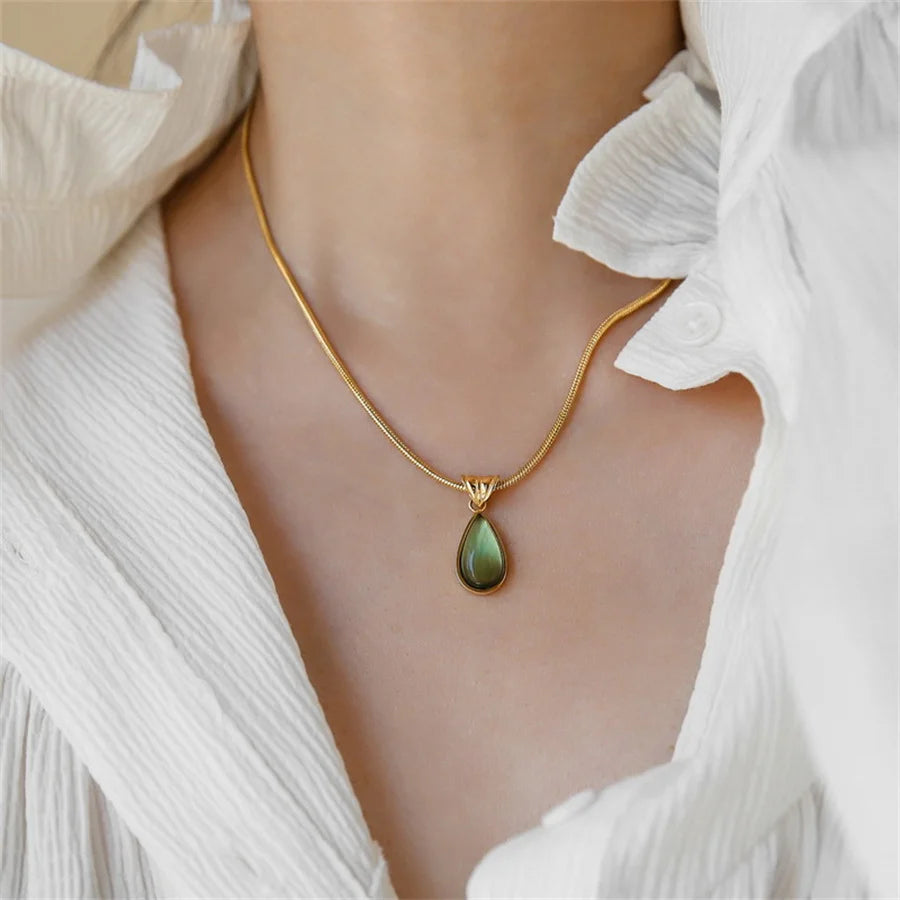 Waterdrop Pendant Necklace | Minimalist Stainless Steel Teardrop Jewelry for Women detail view