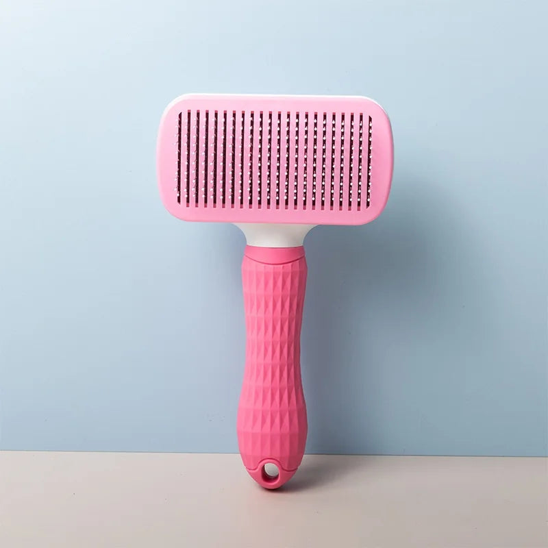 Pet Deshedding Comb | Self Cleaning Needle Brush for Dogs and Cats close-up view