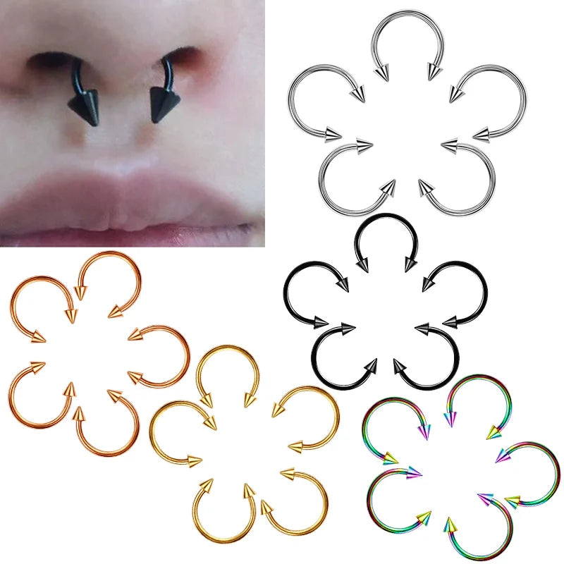 5pc Stainless Steel C Shape Septum Piercing Nose Ring Cartilage Earrings For Women Me alternate view