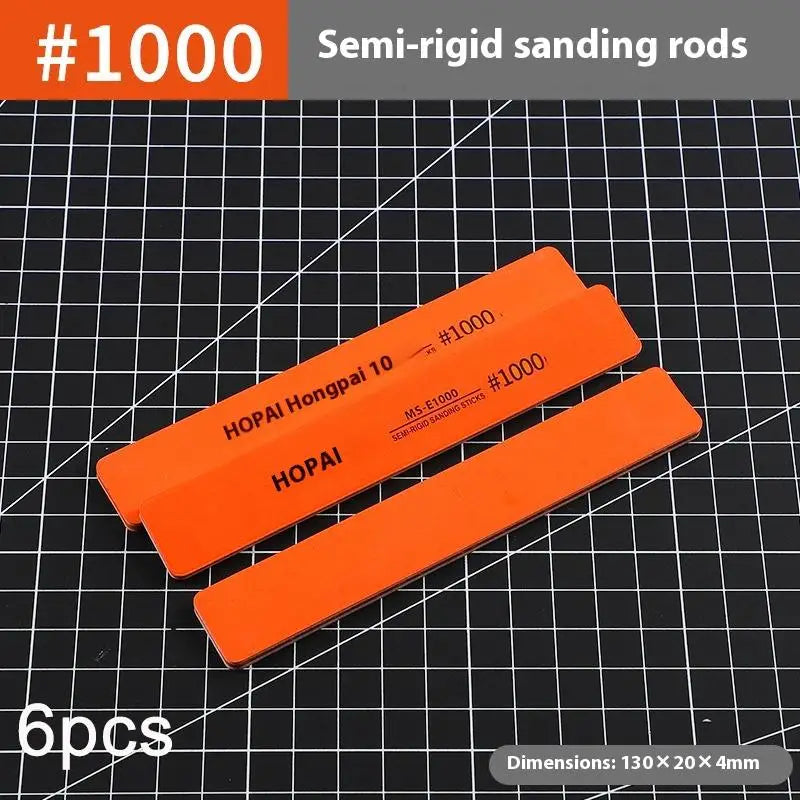 6pcs DIY Model Sanding Sticks Set | Semi-Rigid Polishing Rods for Plastic Models close-up view