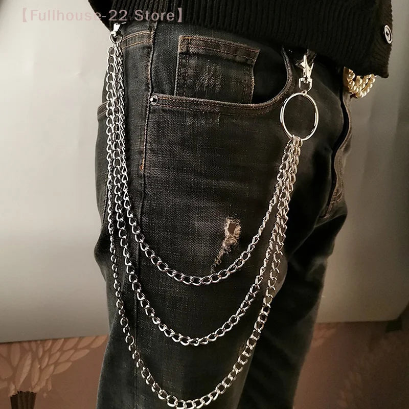 【MAX-22】1Pcs 2/3Layer Punk Hip-hop Long Metal Belt Chain Fashion Trousers Pant Waist Metal Chain Key