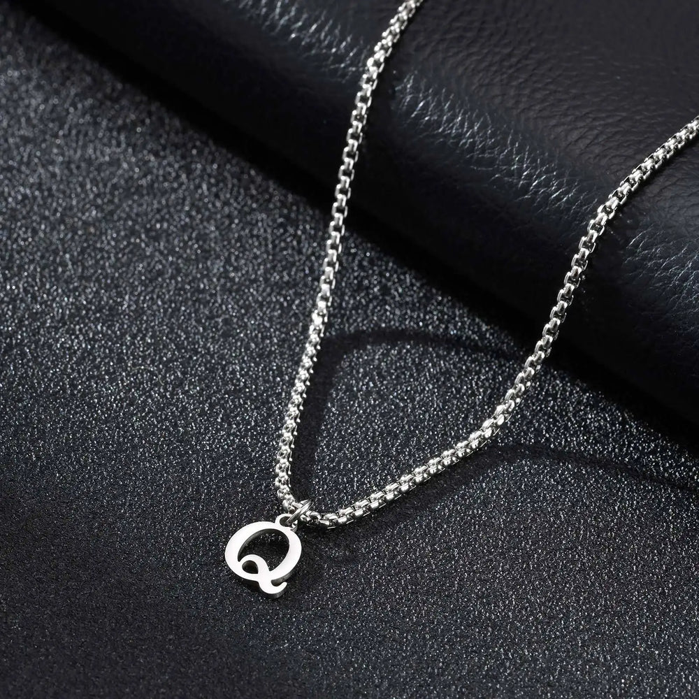 Minimal A-Z Initial Necklace for Men | Stainless Steel Letter Pendant detail view