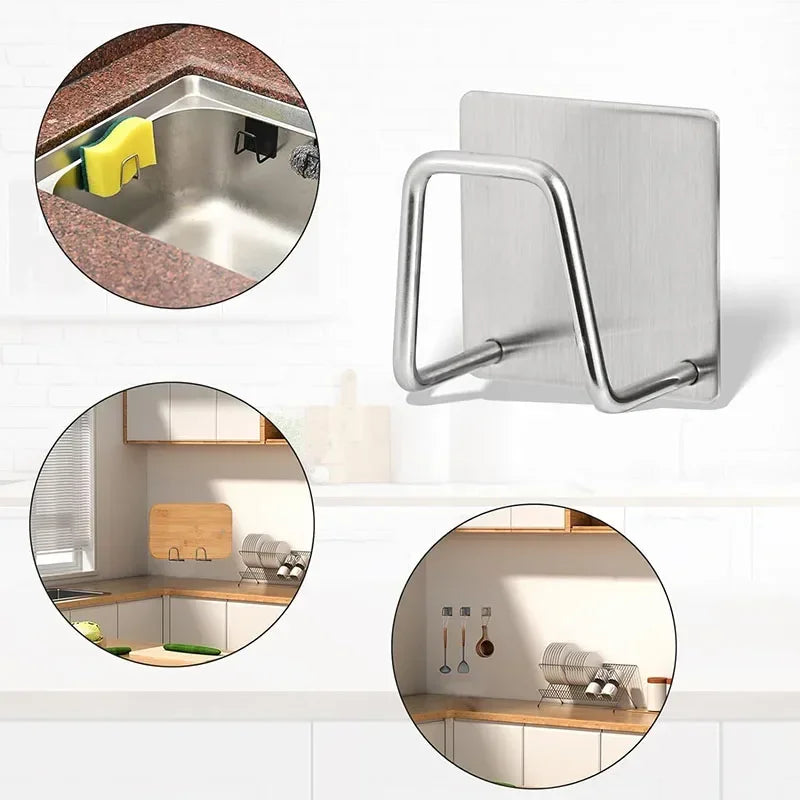 Kitchen Stainless Steel Sink Sponges Holder Drain Drying Rack Self Adhesive Storage Hold detail view
