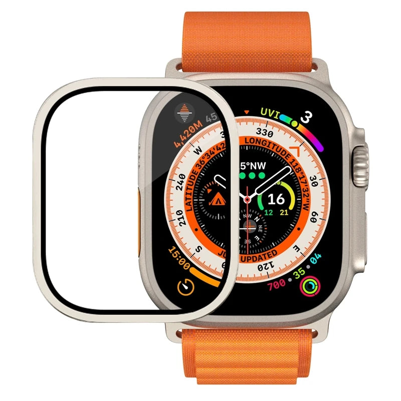 Metal Aluminum Alloy Case for Apple Watch Ultra 3 49mm Screen Scratch-proof Protective Cover Frame+HD Tempered Glass Film Shell