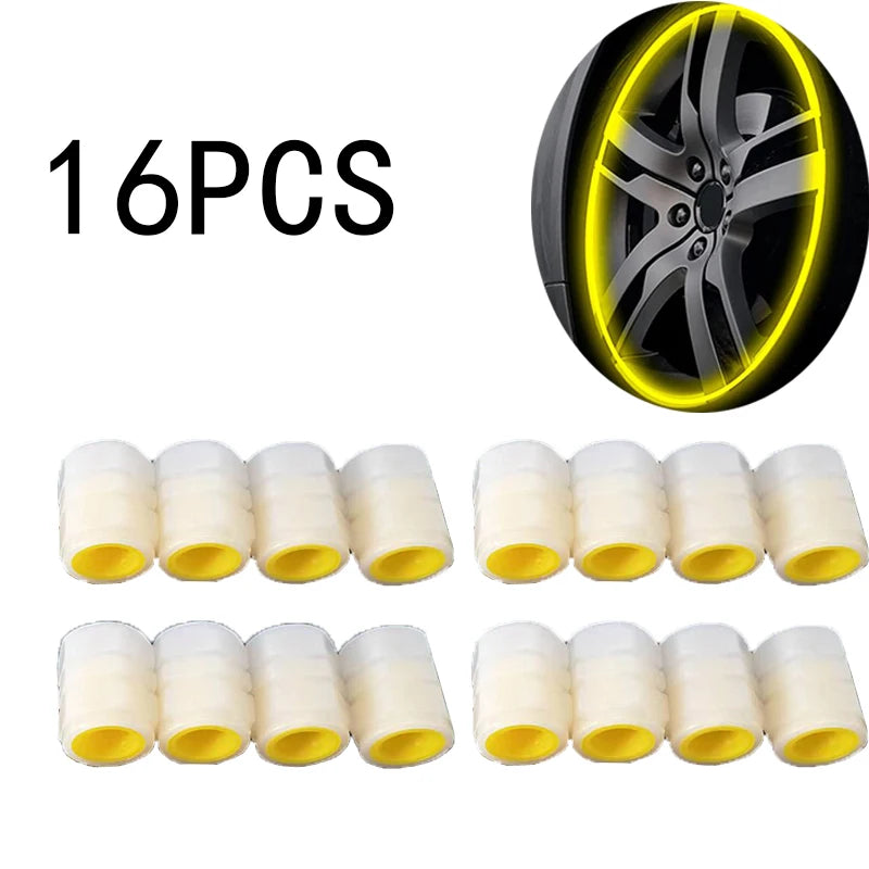 Automobile Tire Valve Cap Fluorescent Yellow Night Glowing Car Motorcycle Wheel Styli lifestyle view